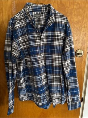 L.L. Bean Blue, White and Black Plaid Button-Down Shirt